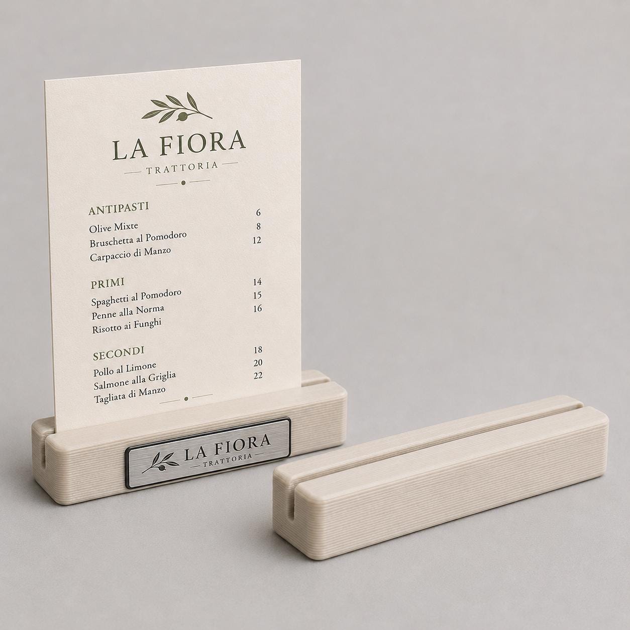 Base in plastica menu fai da te Porta Menu e Segnatavolo Personalizzato in Stampa 3D per menu in cartoncino formato A5