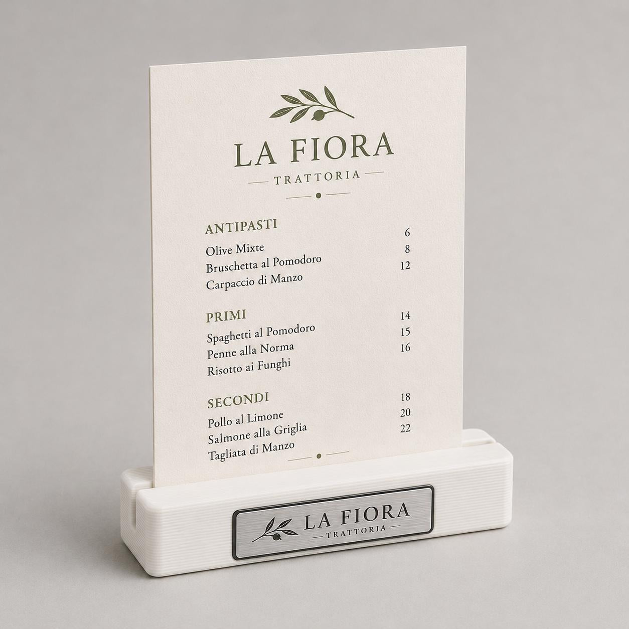 Base in plastica menu fai da te Porta Menu e Segnatavolo Personalizzato in Stampa 3D per menu in cartoncino formato A5
