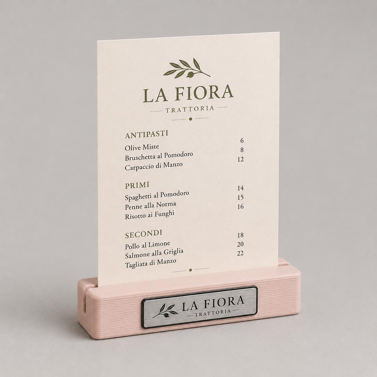 Base in plastica menu fai da te Porta Menu e Segnatavolo Personalizzato in Stampa 3D per menu in cartoncino formato A5