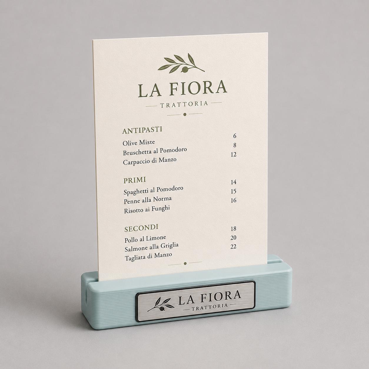 Base in plastica menu fai da te Porta Menu e Segnatavolo Personalizzato in Stampa 3D per menu in cartoncino formato A5