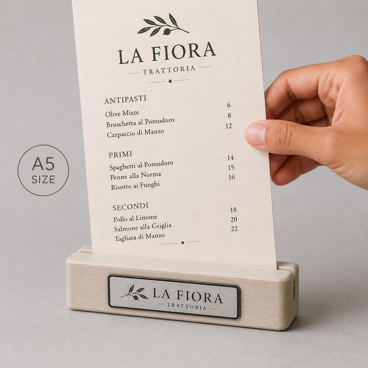 Base in plastica menu fai da te Porta Menu e Segnatavolo Personalizzato in Stampa 3D per menu in cartoncino formato A5