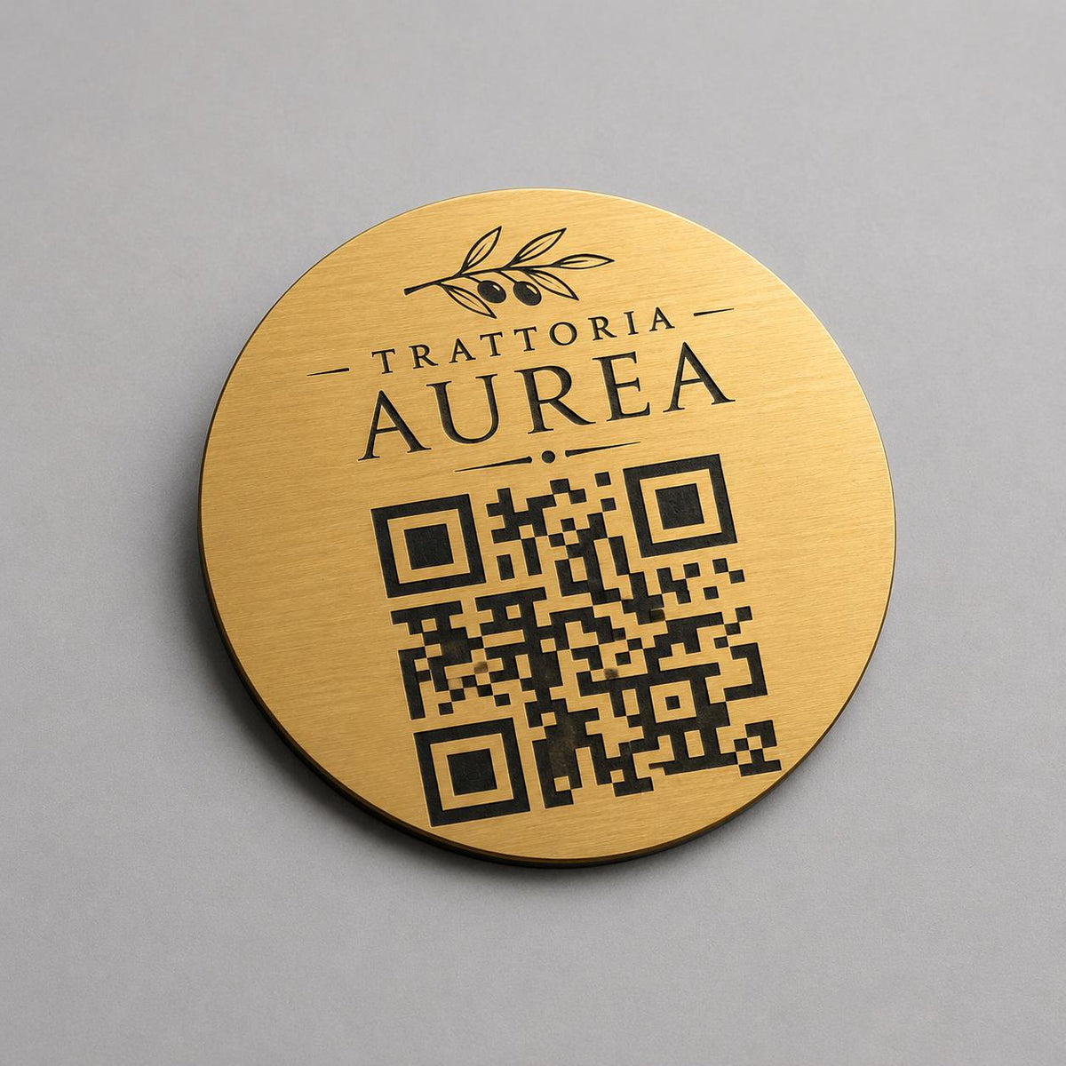 Targa rotonda personalizzata con codice QR per menu contactless - Ristoranti, hotel, bar - Collegamento a Instagram, Facebook, acciaio abs