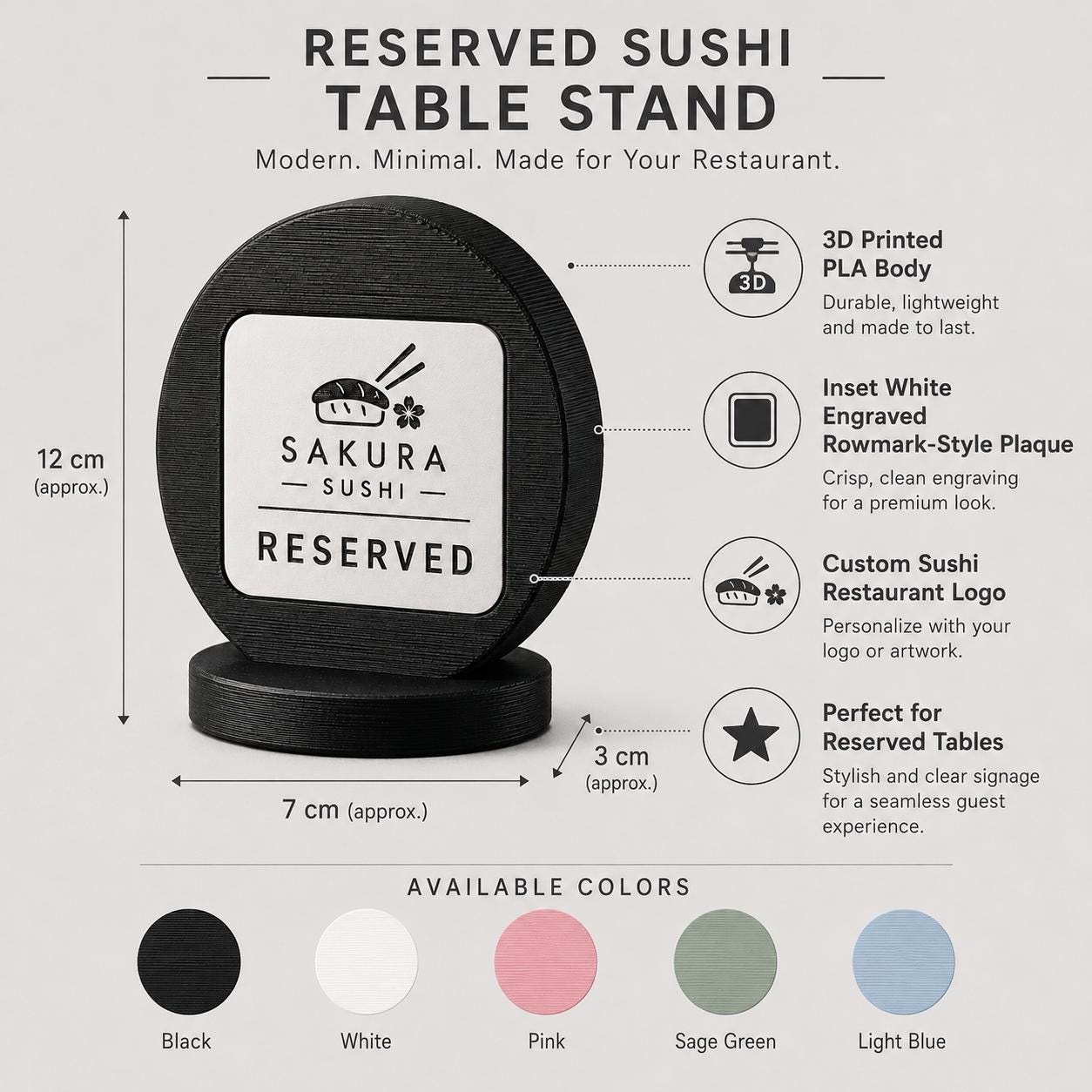 Riservato Reserved Personalizzato | Stand Riservato in Stampa 3D con Targhetta Incisa | Cartello Tavolo Ristorante, Sushi, Bar e Hotel