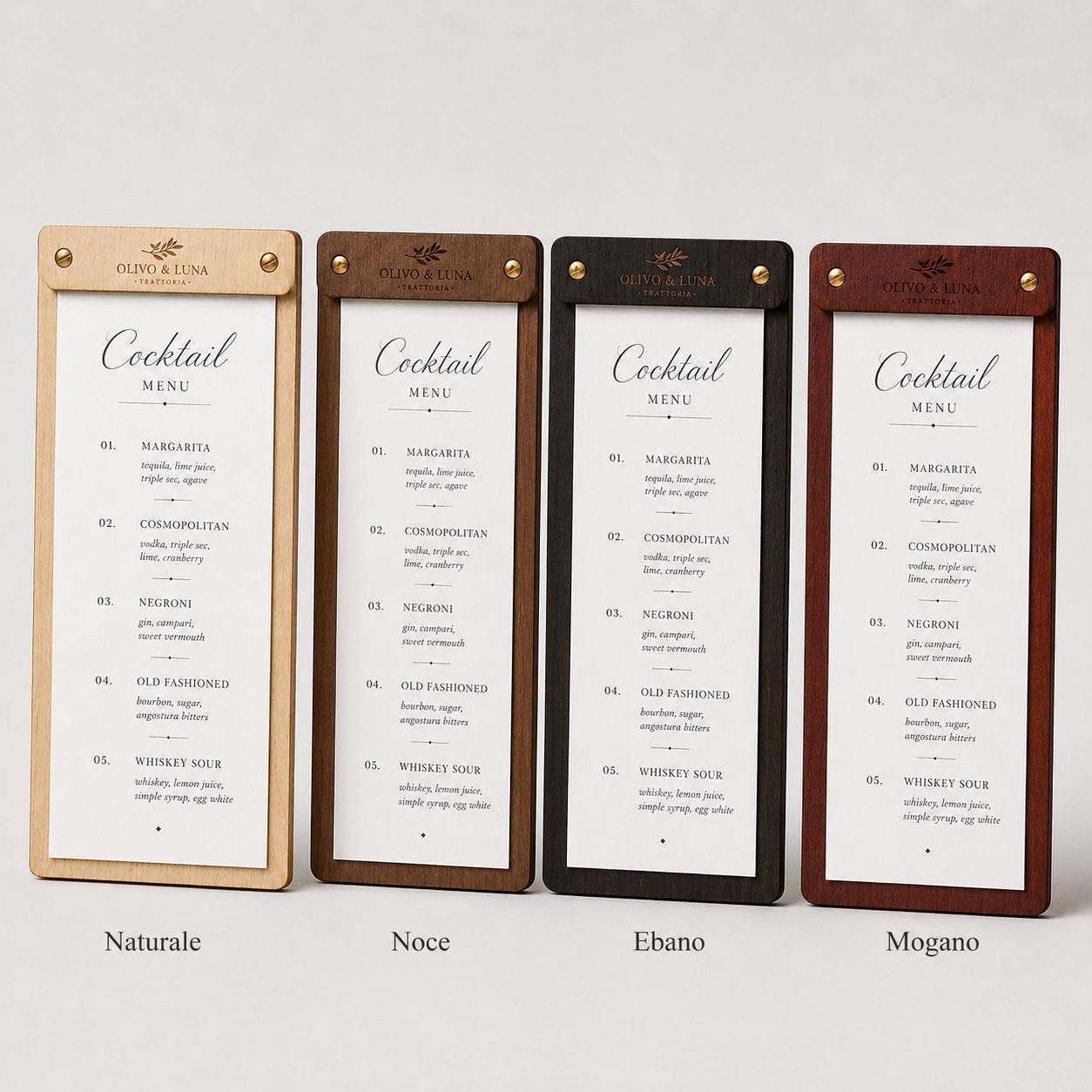 Portamenu tavoletta cocktails mogano in legno bacchetta stretta formato A4 Personalizzato | Menu Ristorante personalizzato| Copertina