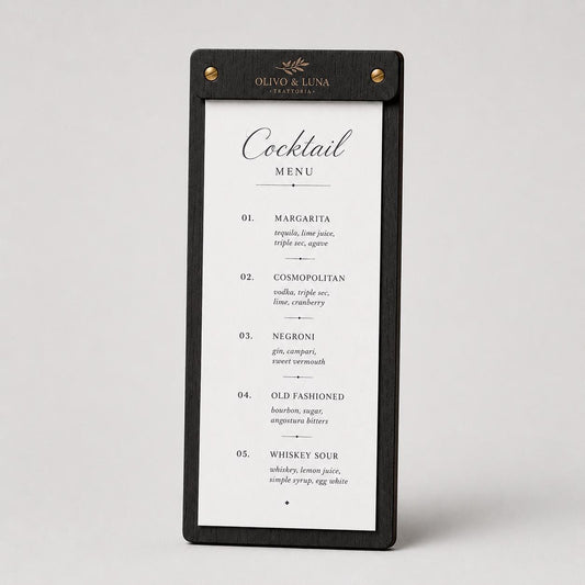 Portamenu tavoletta cocktails ebano in legno bacchetta stretta formato A4 Personalizzato | Menu Ristorante personalizzato| Copertina