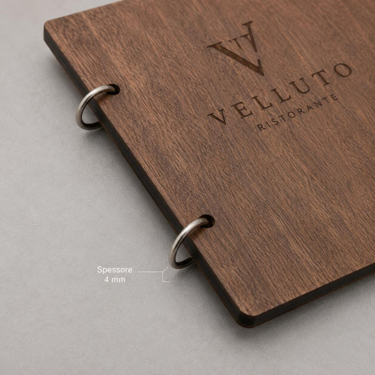Portamenu A5 Legno Personalizzato | Menu Ristorante con Anelli | Copertina Menu in Pioppo Incisa Laser per Bar, Café e Ristoranti