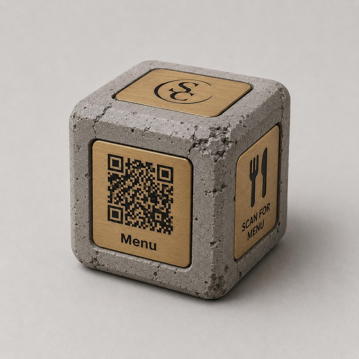Cubi qr cemento e rame Espositore QR Code Personalizzato | Effetto cemento Menu Digitale, Social Media, Wi-Fi | Stampa 3D e Incisione