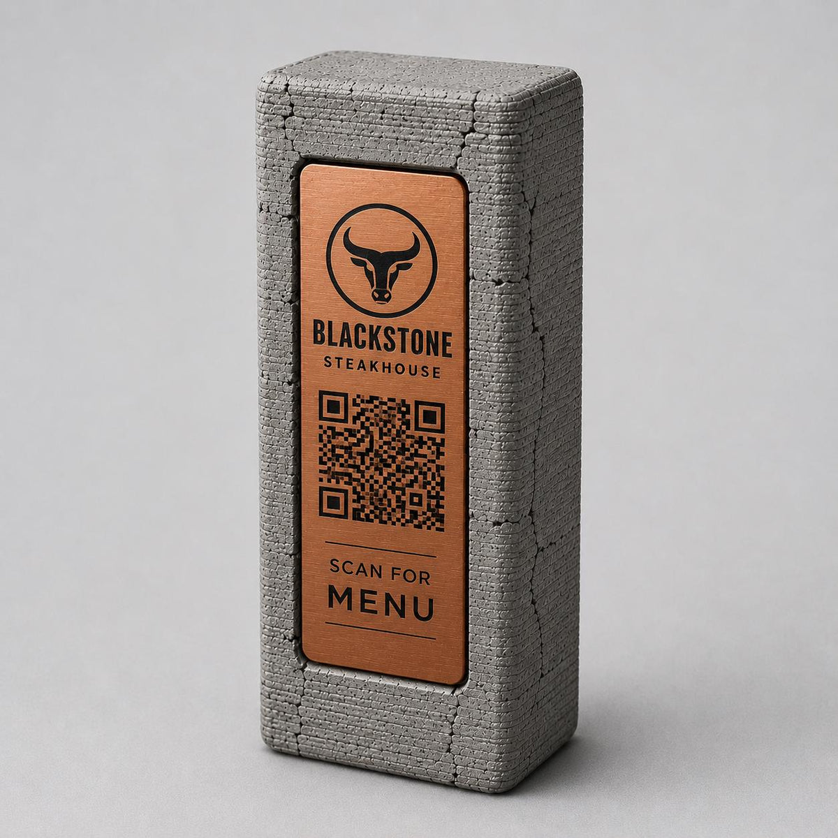 Totem stand qr cemento e rame Espositore QR Code Personalizzato | Effetto cemento Menu Digitale, Social Media| Stampa 3D e Incisione
