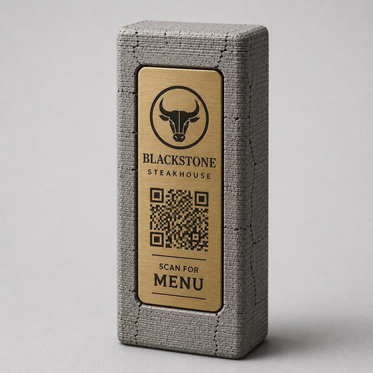 Totem stand qr cemento e oro Espositore QR Code Personalizzato | Effetto cemento Menu Digitale, Social Media| Stampa 3D e Incisione