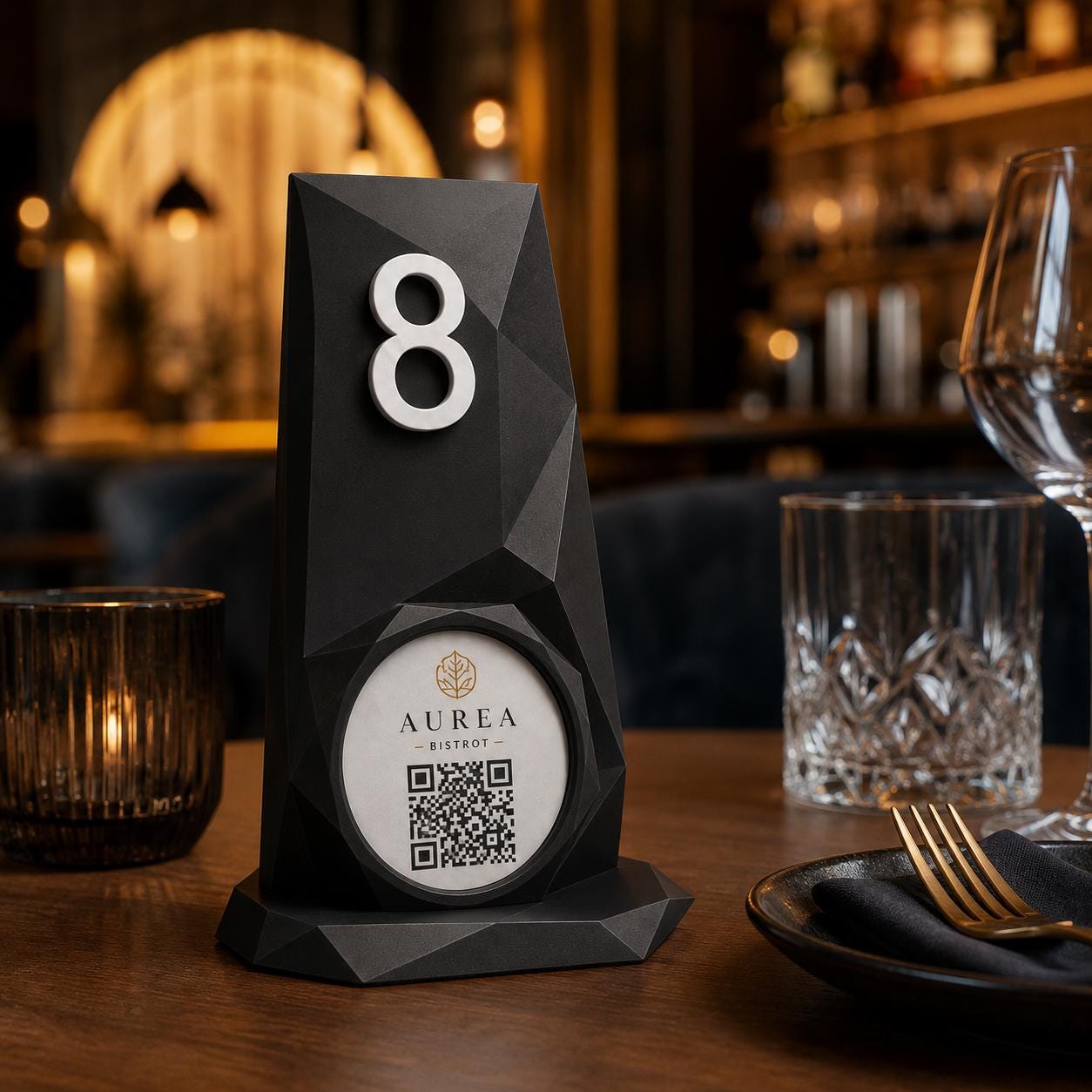 Porta QR Code da Tavolo Personalizzato | Numero Tavolo 3D Low Poly | Supporto Menu Digitale per Ristorante, Bar, Hotel e Cocktail Bar