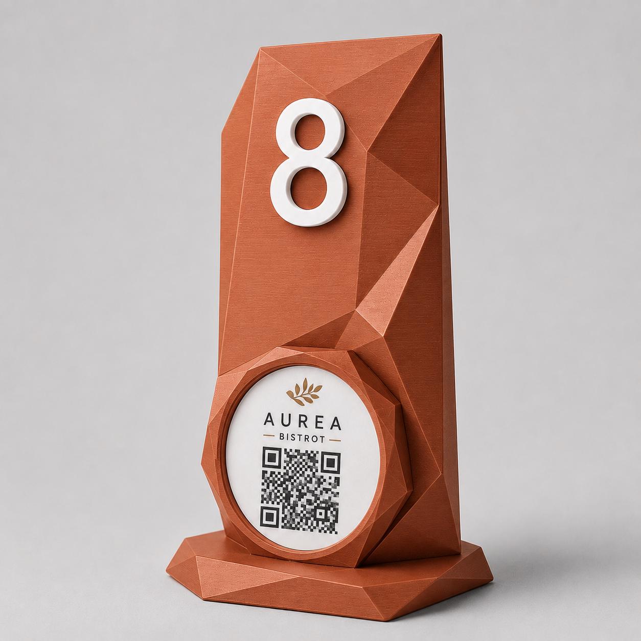 Porta QR Code nero da Tavolo Personalizzato | Numero Tavolo 3D Low Poly | Supporto Menu Digitale per Ristorante, Bar, Hotel e Cocktail Bar