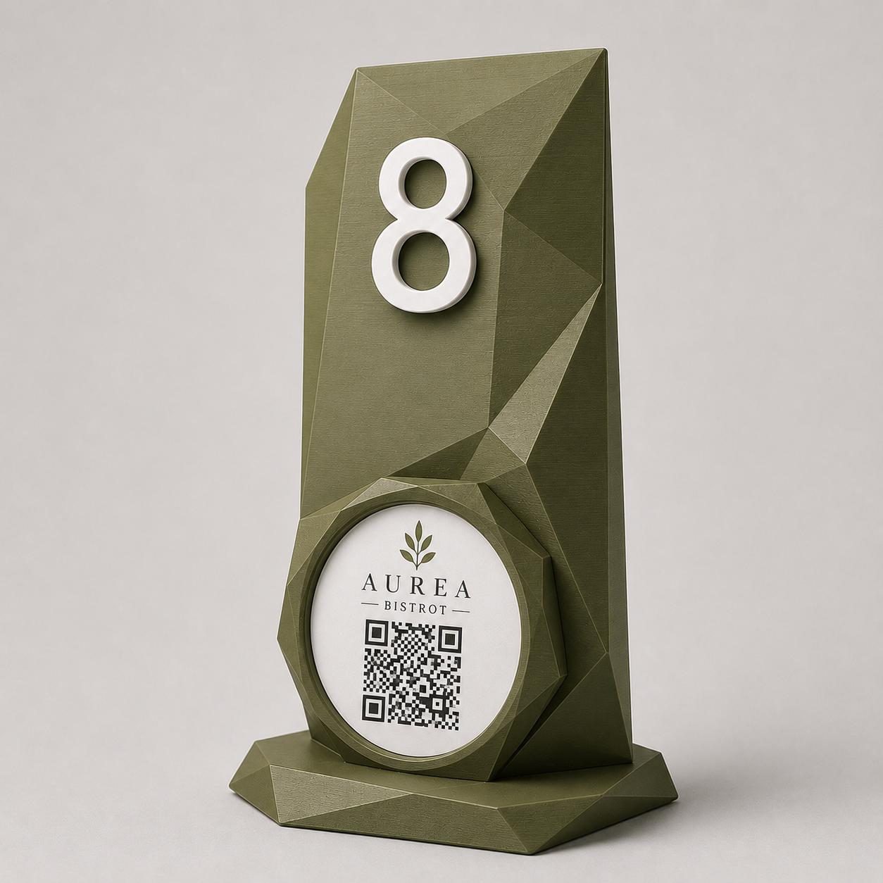 Porta QR Code nero da Tavolo Personalizzato | Numero Tavolo 3D Low Poly | Supporto Menu Digitale per Ristorante, Bar, Hotel e Cocktail Bar