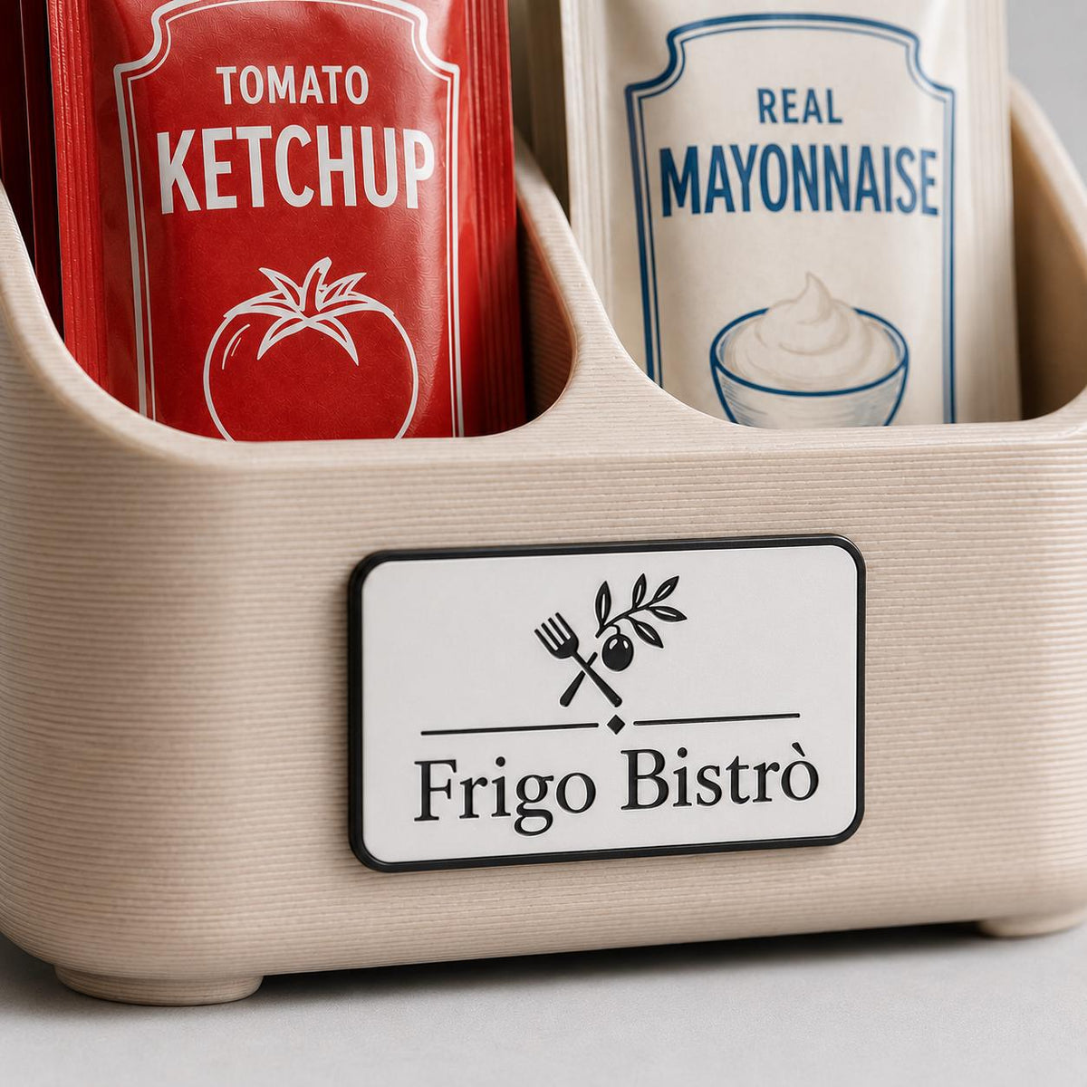 PortaSALSE Monodose in Stampa 3D con Logo, Organizer Salse 2 Scomparti per Ristorante, Burger Bar e Bistrot, Pack Forniture Horeca