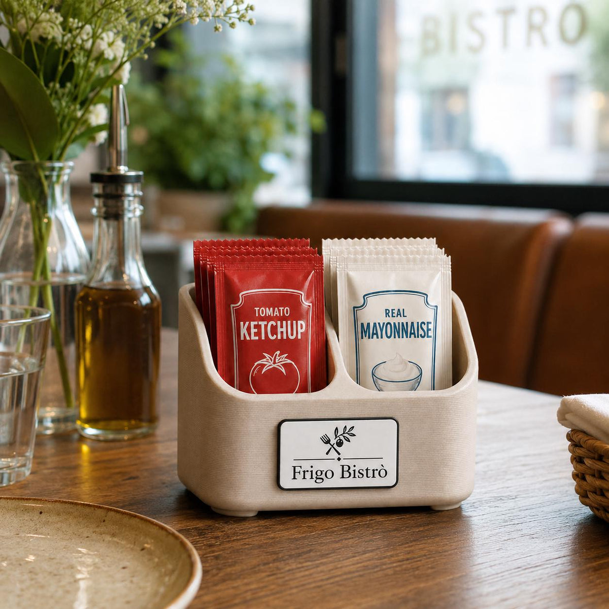 PortaSALSE Monodose in Stampa 3D con Logo, Organizer Salse 2 Scomparti per Ristorante, Burger Bar e Bistrot, Pack Forniture Horeca