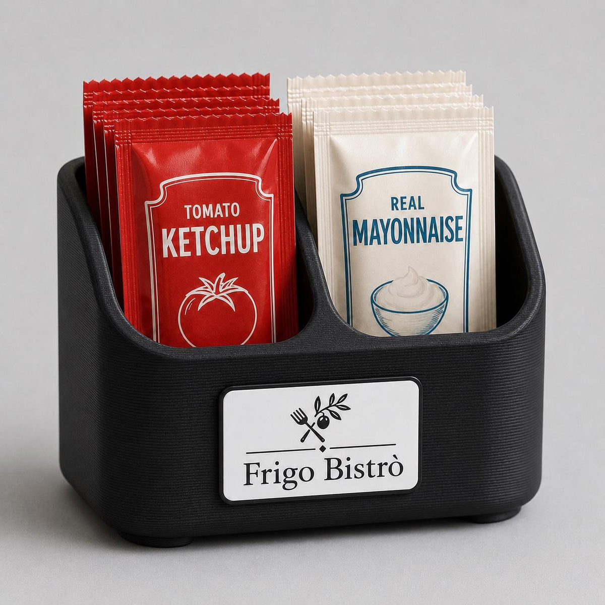 PortaSALSE Monodose in Stampa 3D con Logo, Organizer Salse 2 Scomparti per Ristorante, Burger Bar e Bistrot, Pack Forniture Horeca