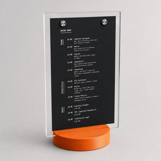 Portamenu A5 in plexiglas con base 3D circolare – immagine 2