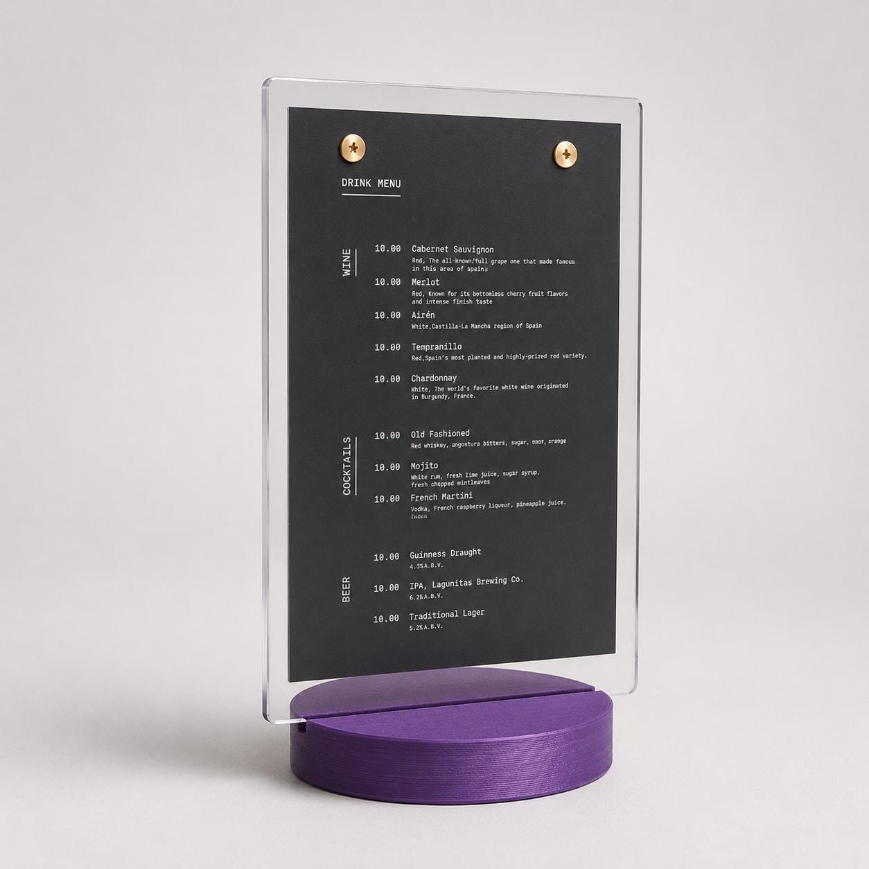 Portamenu A5 in plexiglas con base 3D circolare – immagine 3