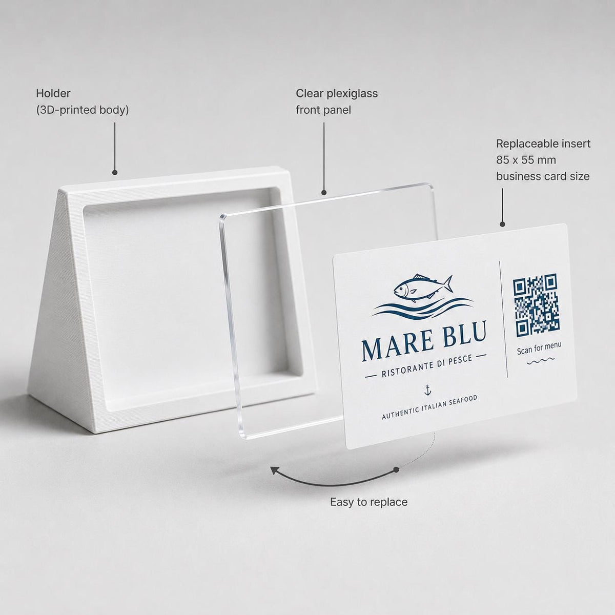 Porta QR Code da Tavolo nero qr code intercambiabile per Ristoranti | Supporto Biglietto da Visita Personalizzabile | Espositore Menu QR