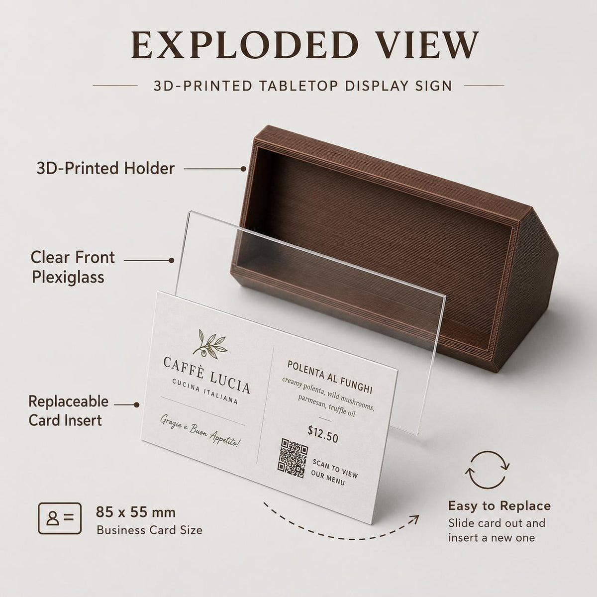 Display QR Code Tavolo qr code intercambiabile per Ristoranti | Supporto Biglietto Visita Personalizzabile| Espositore Menu QR