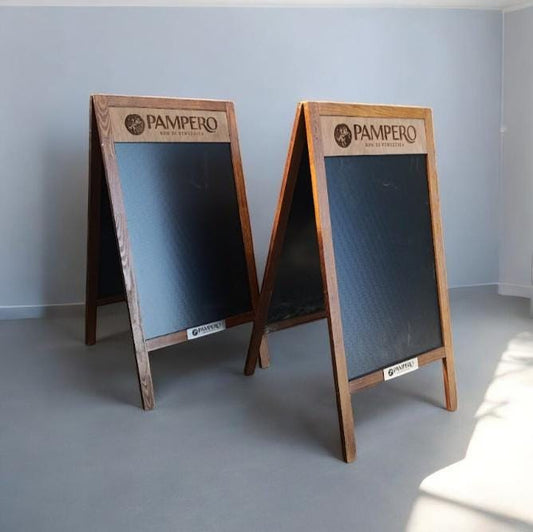 Lavagna a Cavalletto Bifacciale in Legno di Pioppo Mordenzato Noce - Insegna Pubblicitaria Artigianale per Ristorante, Bar e Caffetteria