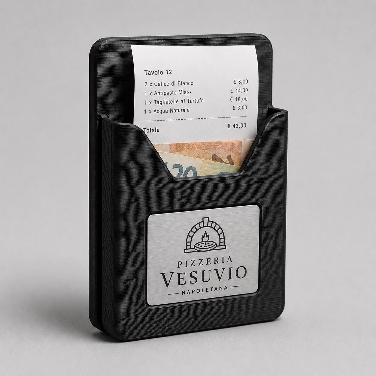 Portaconto Pocket Ristorante verde 3D con Targhetta Effetto Acciaio bianco | Porta Conto Moderno per Ristoranti | Check Presenter