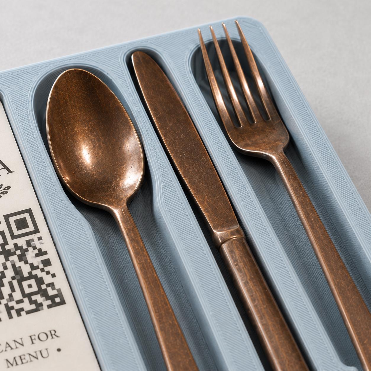 Portaposate da Tavolo Personalizzato, Vaschetta 3D Organizzatore Posate per Ristorante e Bar, Portaposate Singolo, Set Accessori