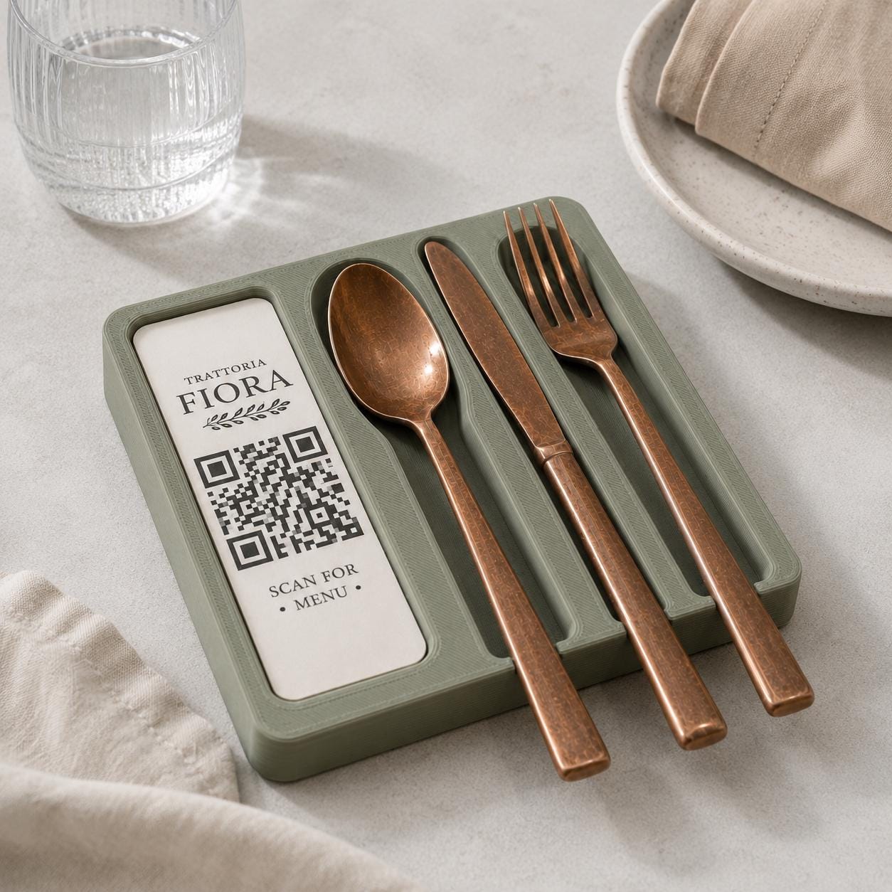 Portaposate da Tavolo Personalizzato, Vaschetta 3D Organizzatore Posate per Ristorante e Bar, Portaposate Singolo, Set Accessori