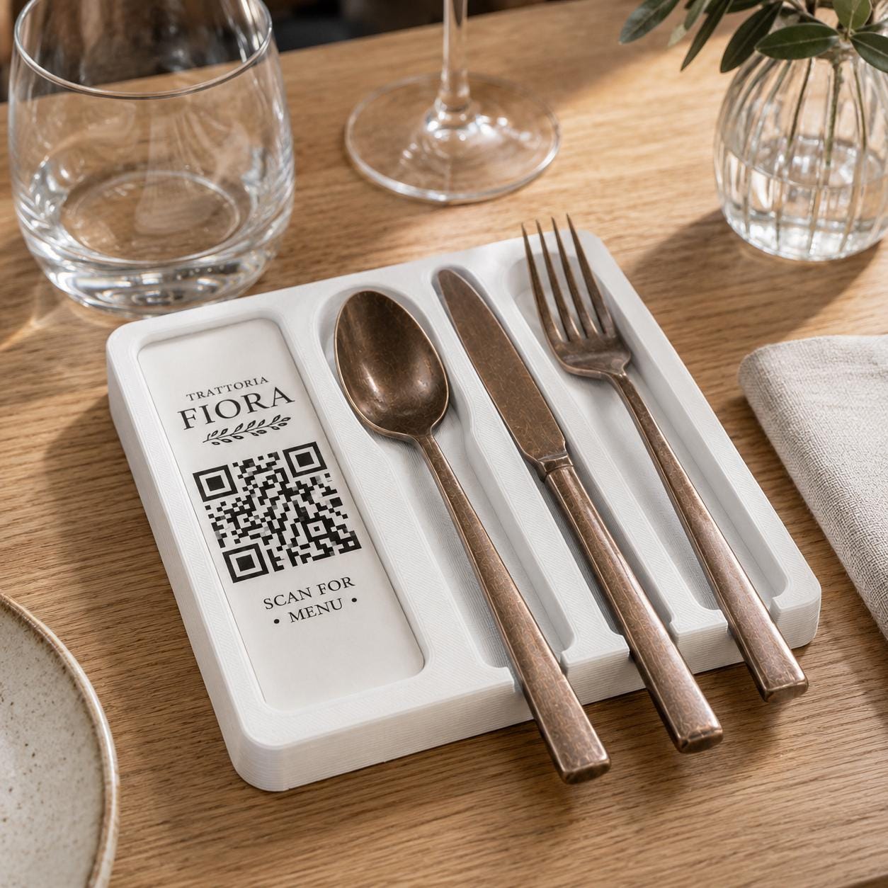 Portaposate da Tavolo Personalizzato, Vaschetta 3D Organizzatore Posate per Ristorante e Bar, Portaposate Singolo, Set Accessori