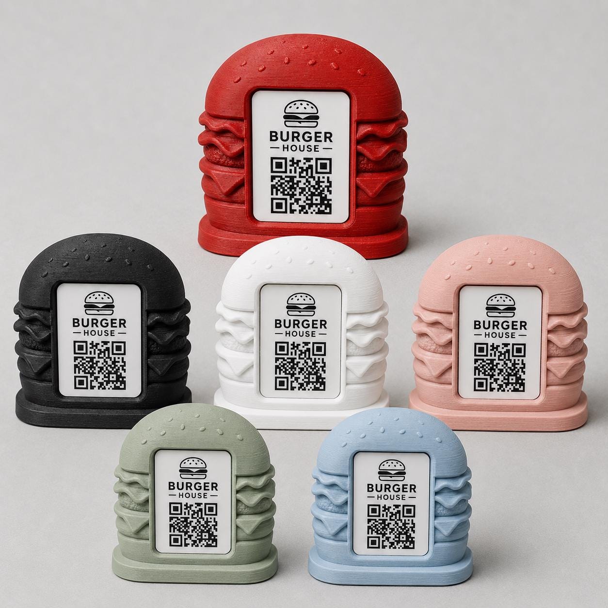 Porta Menu QR Code hamburger Personalizzato, Espositore 3D per Tavoli Ristorante e Bar, Segnatavolo con Incisione Logo, Supporto Moderno