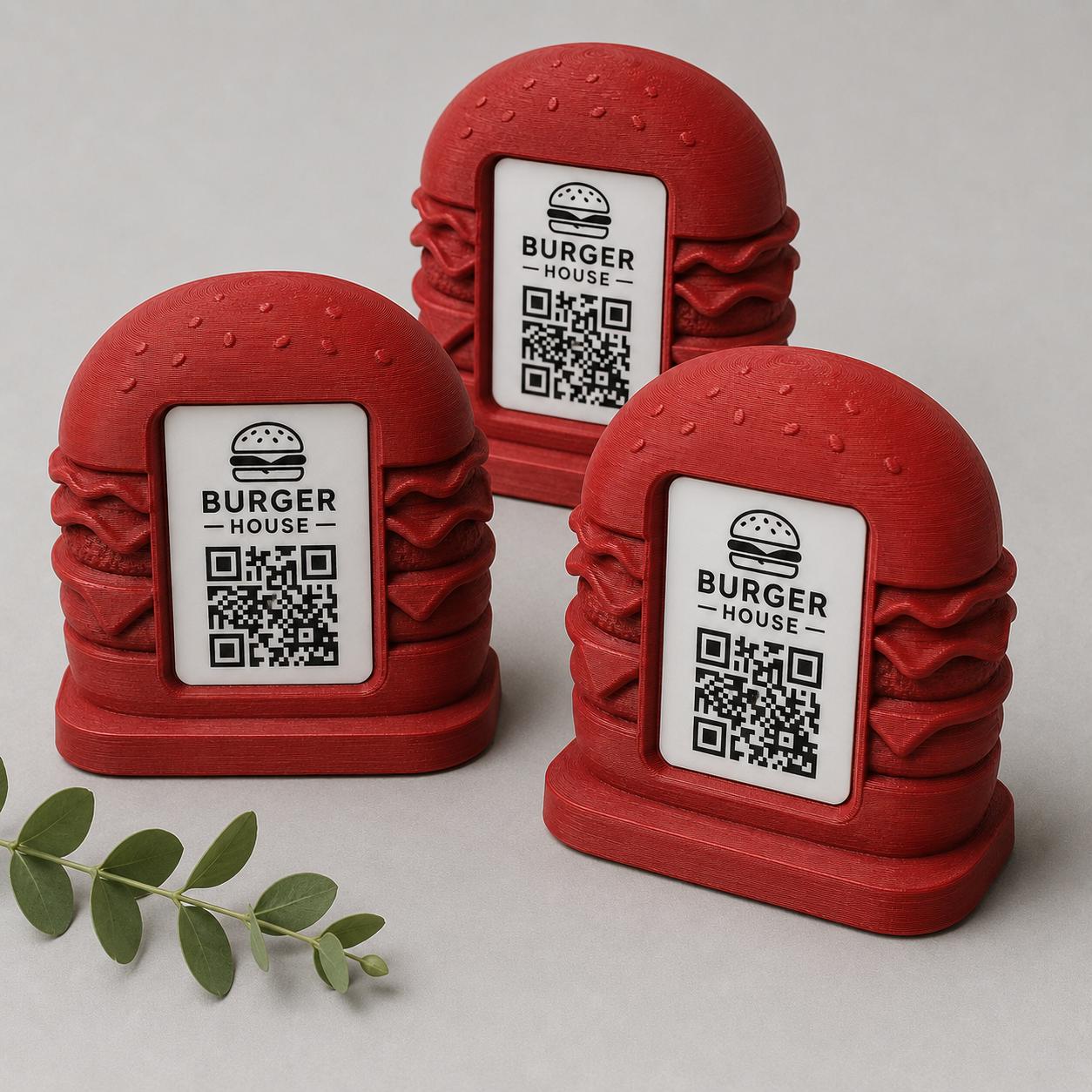Porta Menu QR Code hamburger Personalizzato, Espositore 3D per Tavoli Ristorante e Bar, Segnatavolo con Incisione Logo, Supporto Moderno