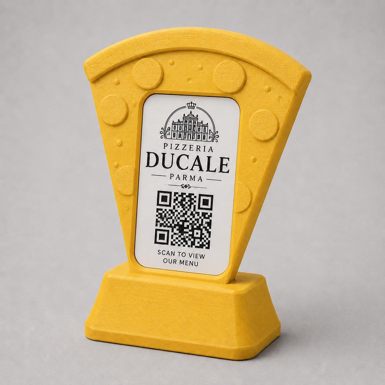 Porta Menu QR Code pizza Personalizzato, Espositore 3D per Tavoli Ristorante e Bar, Segnatavolo con Incisione Logo, Supporto Moderno