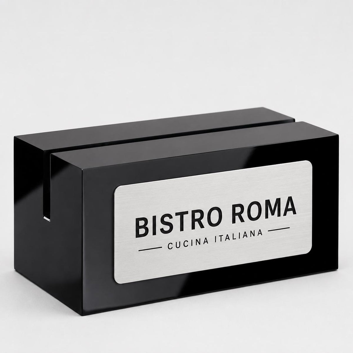 Set 10 pezzi portacarte in acrilico varie misure disponibili nero brillante con fessura per menu