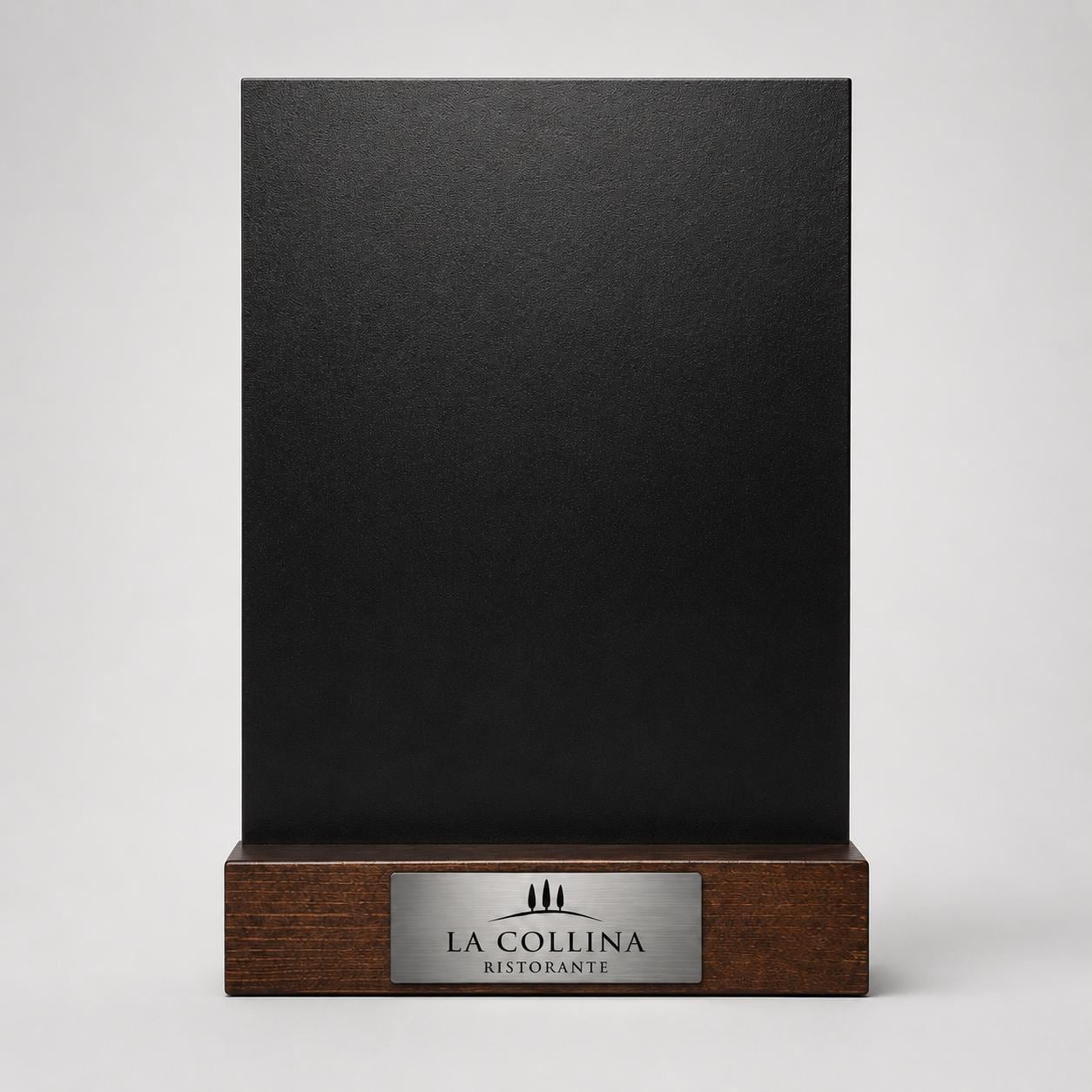 Set 10 pezzi Lavagna da banco con etichetta oro formato a4 a5 a6 Personalizzata, Espositore 3D Legno Scuro Segnatavolo Logo Ristorante Bar