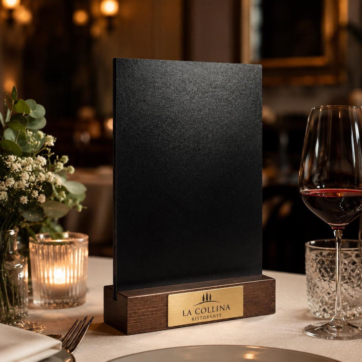 Set 10 pezzi Porta Menu Tavolo Personalizzato, Espositore 3D Legno Lavagnetta Segnatavolo Incisione Logo, Supporto Moderno Ristorante Bar