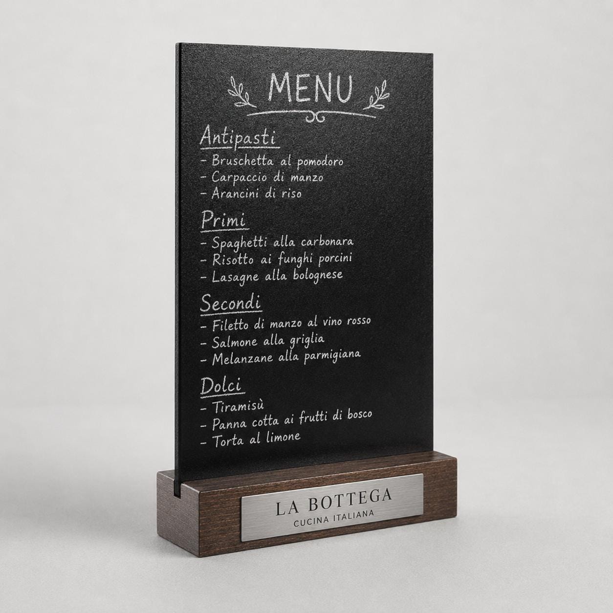 Set 10 pezzi Lavagna da banco con etichetta oro formato a4 a5 a6 Personalizzata, Espositore 3D Legno Scuro Segnatavolo Logo Ristorante Bar