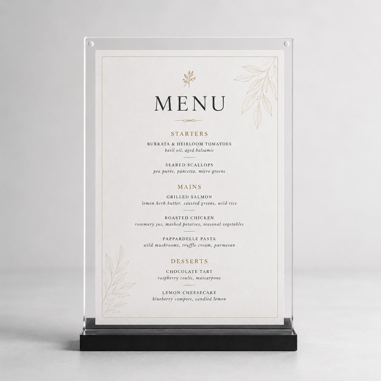 Set 12 pezzi Supporto verticale in plexiglas da banco con base nera Espositore Segnatavolo Ristorante Bar espositore in plexiglas