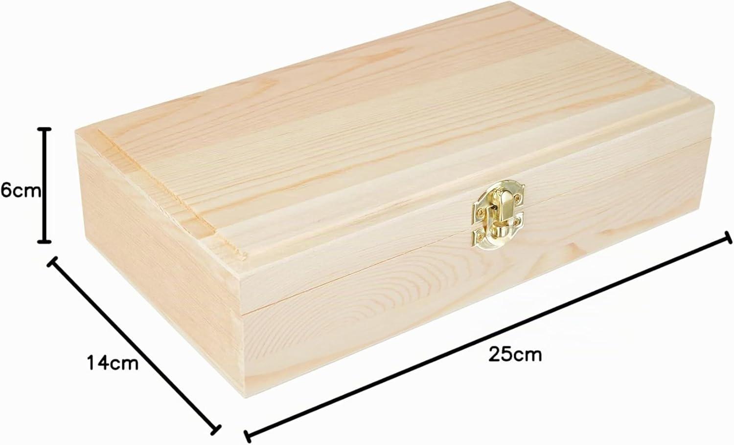 Scatola in Legno Naturale con coperchio ( 24,70 cm x 14,90 cm x 5,90 cm) – Ideale per Fai da Te, Decoupage e Organizer