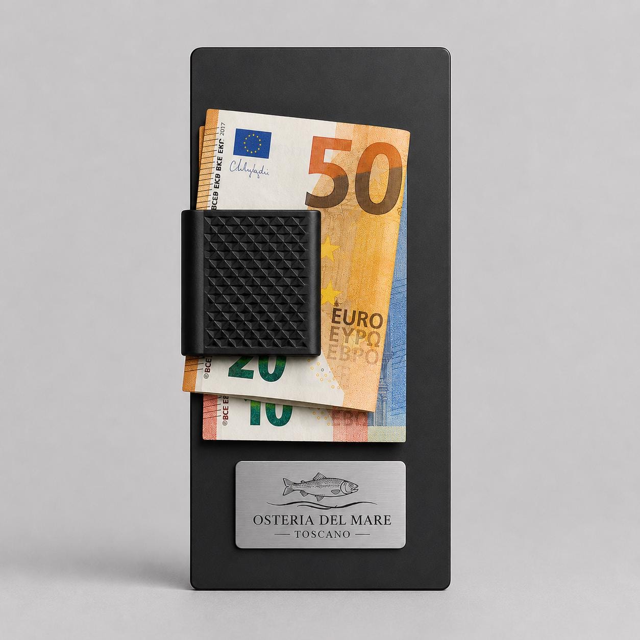 Set portaconto in plexiglas satinato nero personalizzati con targhetta incisa