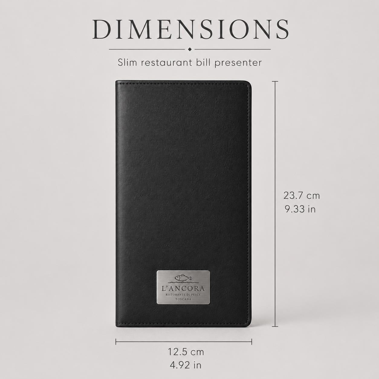Portaconto in similpelle nera 24 x 10 cm personalizzato per ristoranti