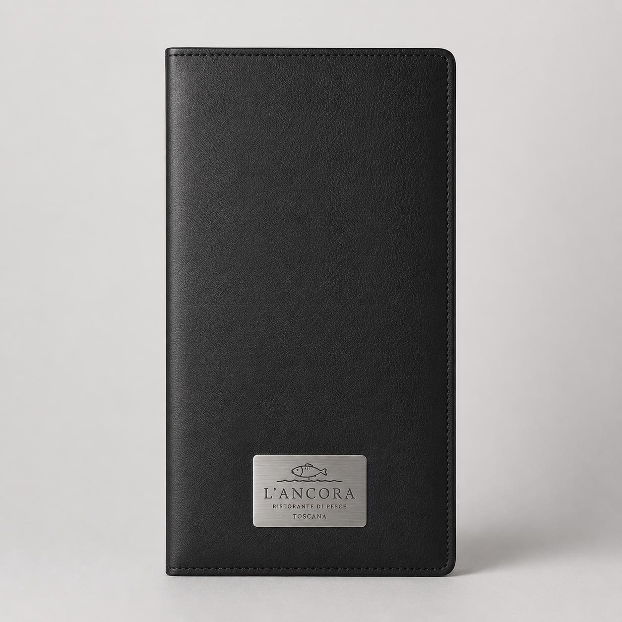 Portaconto in similpelle nera 24 x 10 cm personalizzato per ristoranti