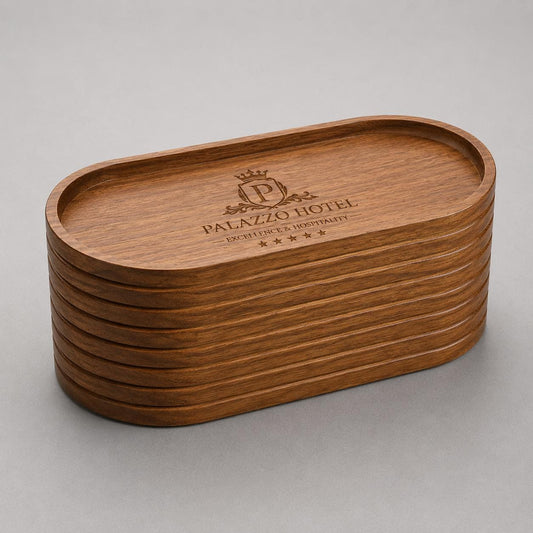 Set di 8 vassoi rettangolari in legno 29 × 10 cm