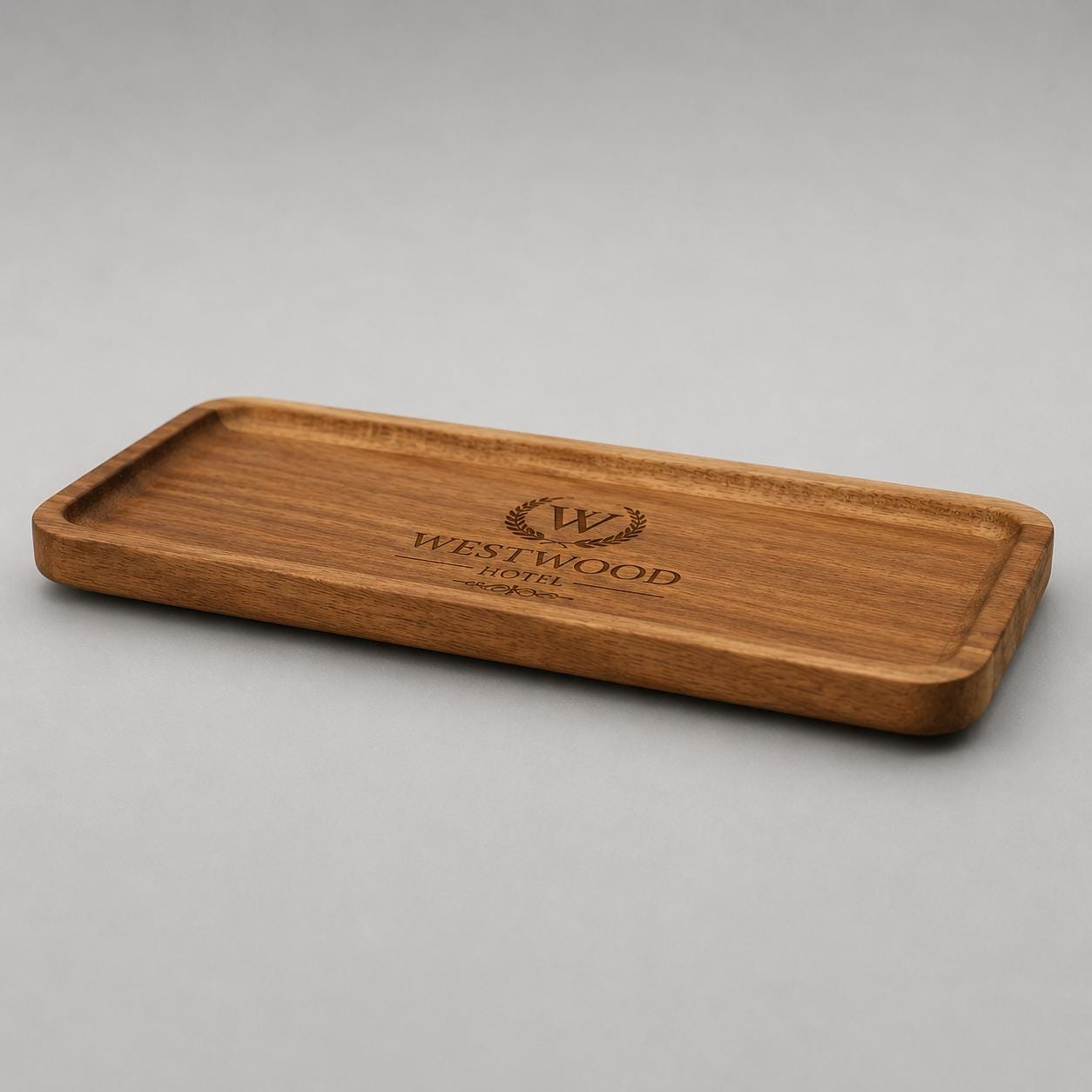 Vassoio rettangolare personalizzato in legno di acacia 28 × 10 cm