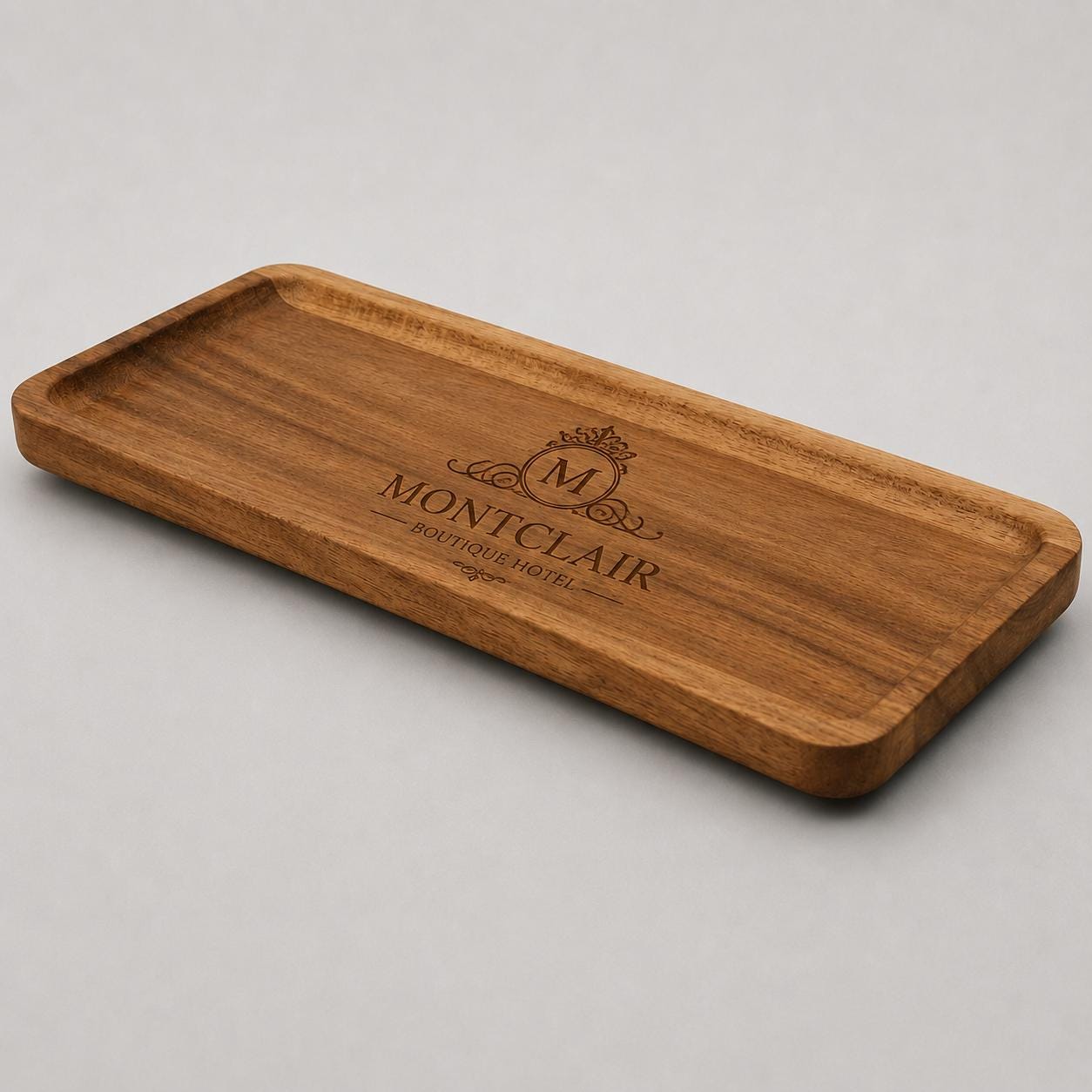 Vassoio rettangolare personalizzato in legno di acacia 28 × 10 cm