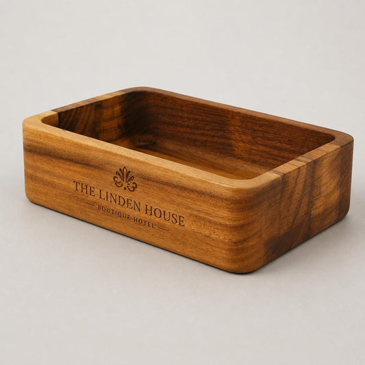 organizer in legno di acacia,conservazione di stile cosmetici, accessori e ufficio, venatura unica,scatola portaoggetti duratura, 18x12x5 cm