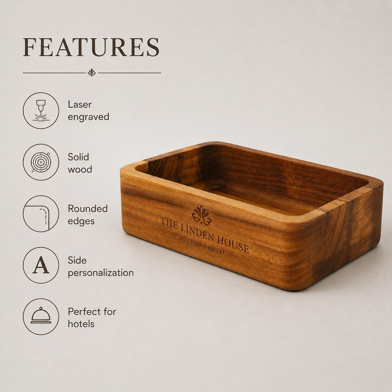 organizer in legno di acacia,conservazione di stile cosmetici, accessori e ufficio, venatura unica,scatola portaoggetti duratura, 18x12x5 cm