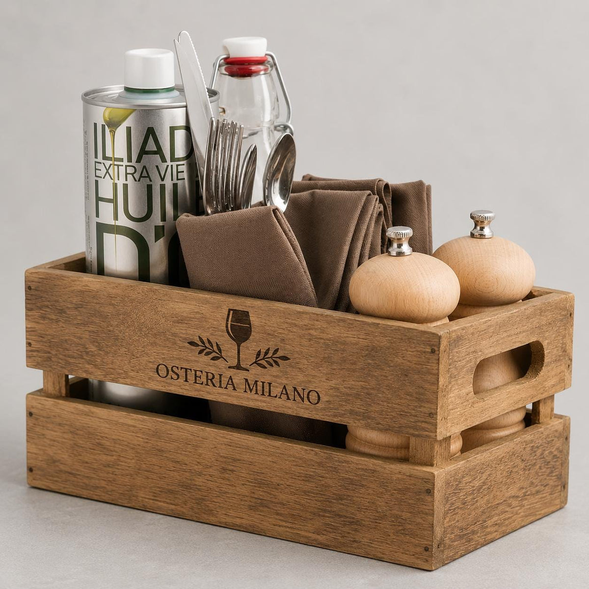 cassa in legno vintage da tavolo – 12,7 x 24,1 cm Storage box porta condimenti Organizer porta utensili e posate