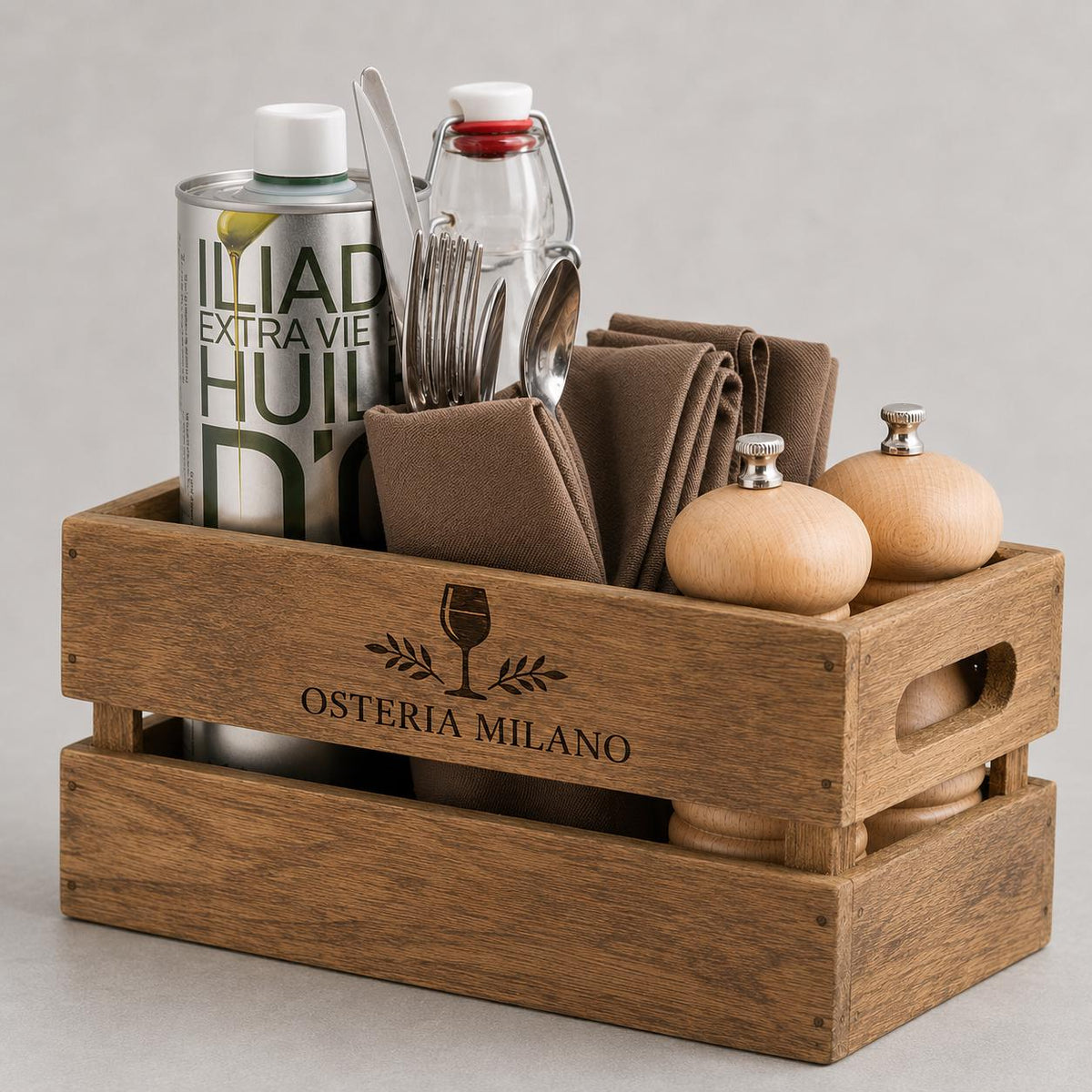 cassa in legno vintage da tavolo – 12,7 x 24,1 cm Storage box porta condimenti Organizer porta utensili e posate