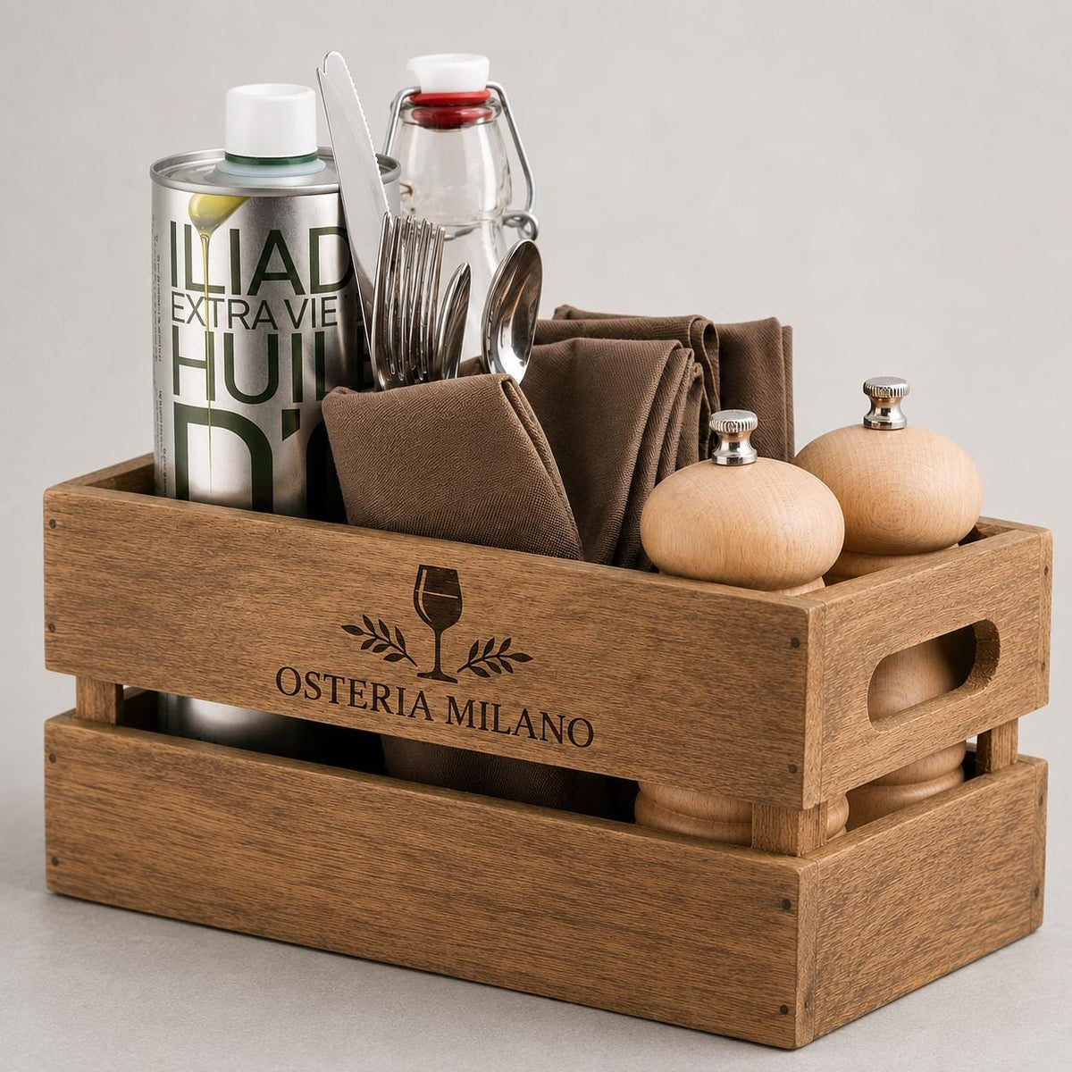 cassa in legno vintage da tavolo – 12,7 x 24,1 cm Storage box porta condimenti Organizer porta utensili e posate
