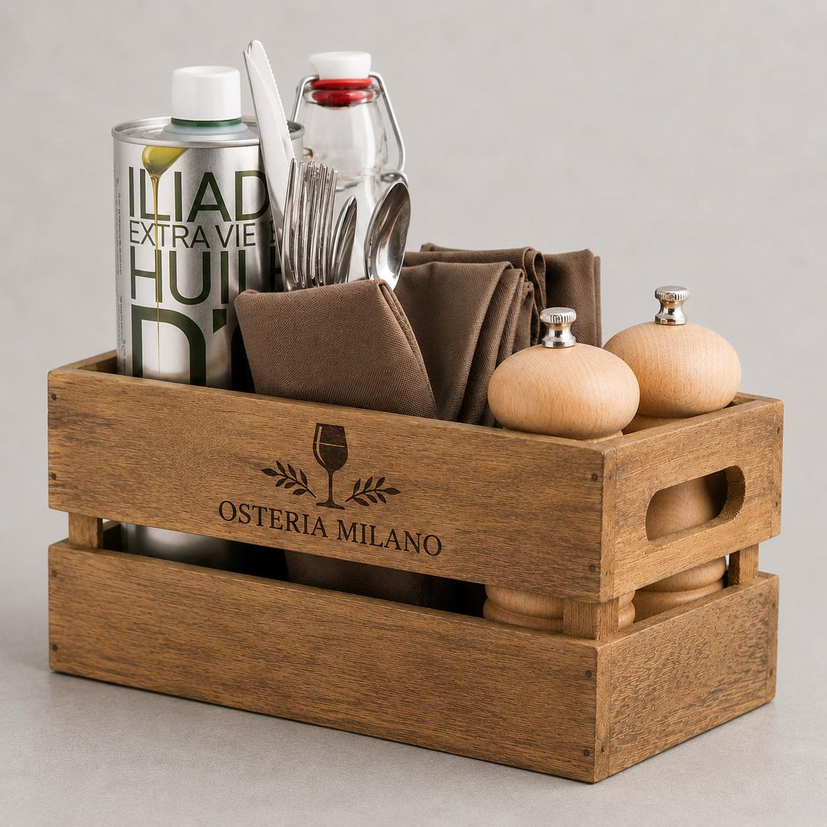 cassa in legno vintage da tavolo – 12,7 x 24,1 cm Storage box porta condimenti Organizer porta utensili e posate
