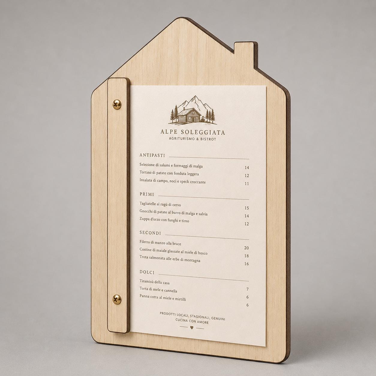 Portamenu A4 in legno a forma di casa personalizzato – vista 5